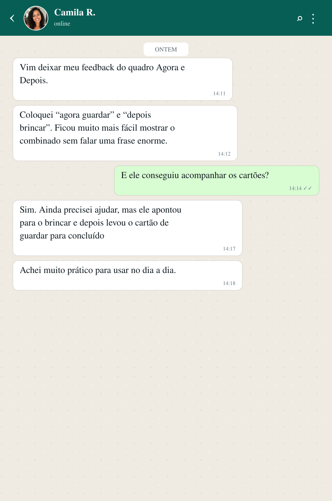 Depoimento de Camila no WhatsApp