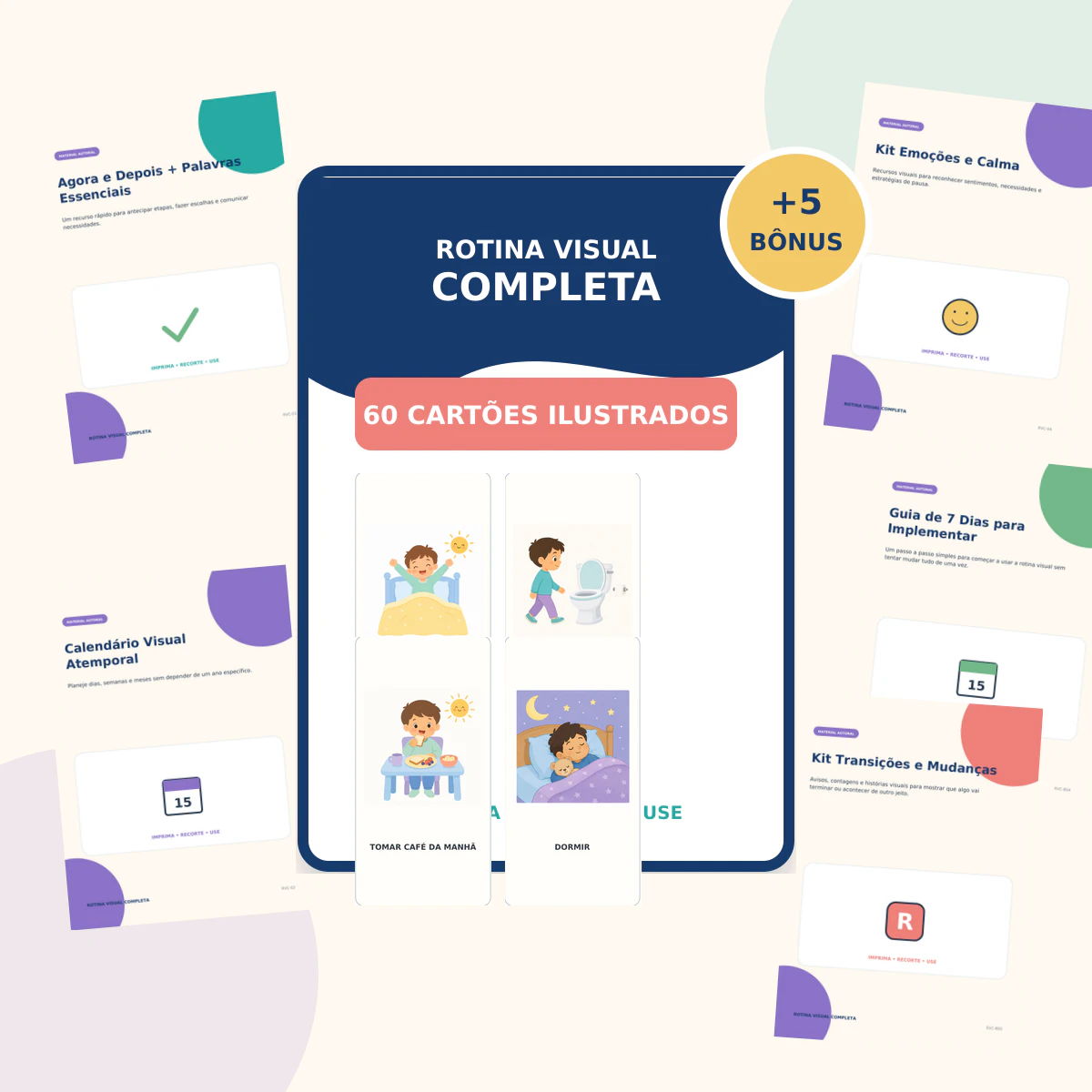 Pack principal da Rotina Visual Completa — 60 cartões + 5 bônus