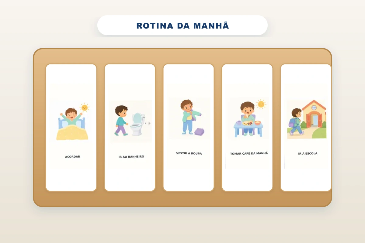Quadro de rotina montado com os cartões